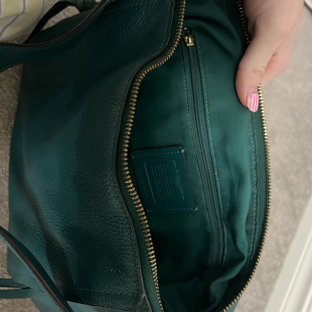 Coach Teal Pebbled Leather Shoulder Bag with Gold Hardware - Picture 5 of 6